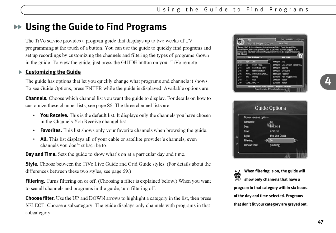 Humax 525p Using the Guide to Find Programs, I n g t h e G u i d e t o F i n d P r o g r a m s, Customizing the Guide 