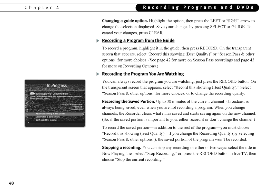 Humax 525p manual Recording a Program from the Guide, Recording the Program You Are Watching 