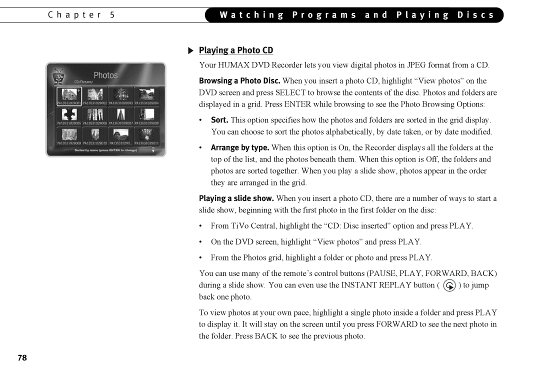 Humax 525p manual Playing a Photo CD 