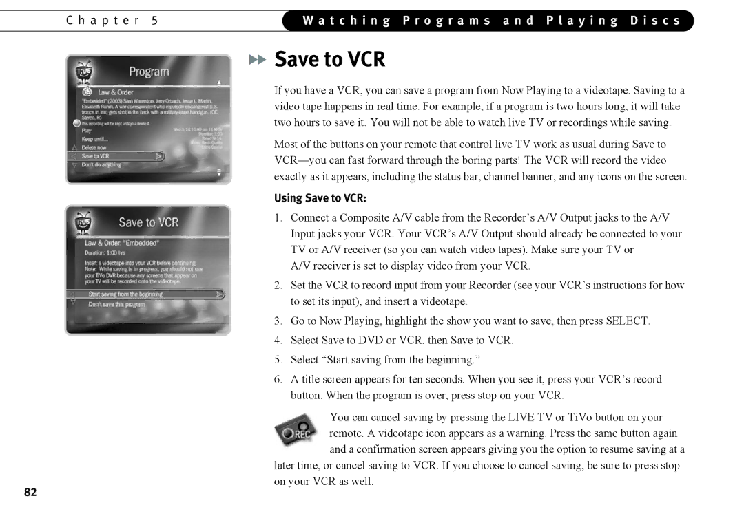 Humax 525p manual Using Save to VCR 