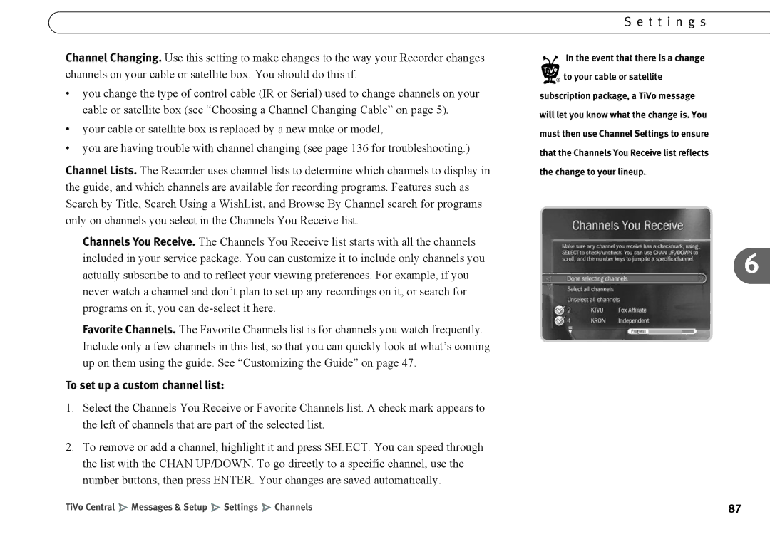 Humax 525p manual To set up a custom channel list, Event that there is a change 