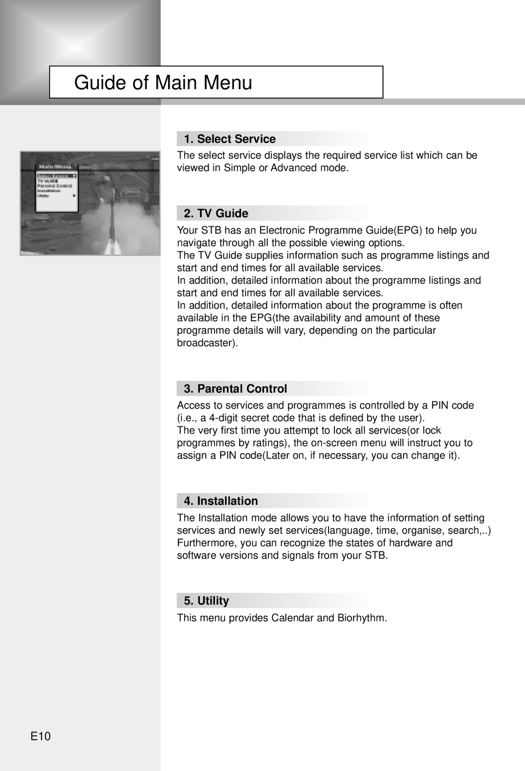 Humax CI-5100C manual Guide of Main Menu 