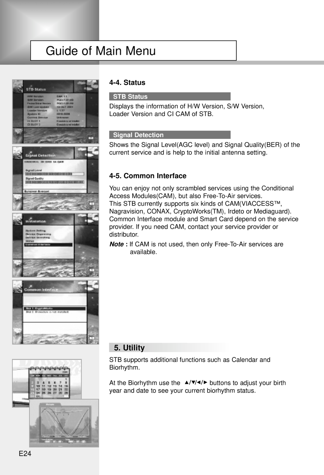 Humax CI-5100C manual Common Interface, E24, STB Status, Signal Detection 