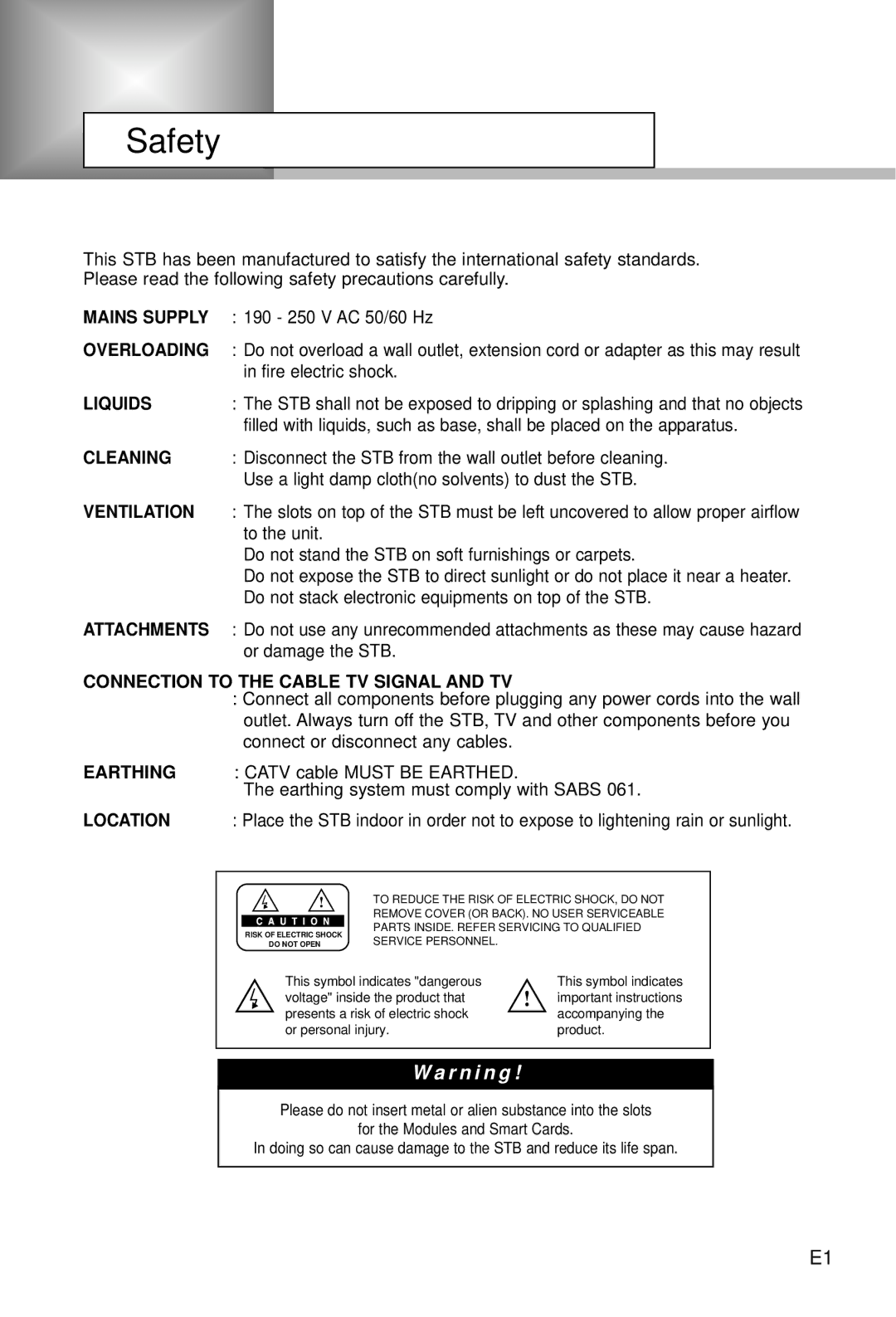 Humax CI-5100C manual Safety 