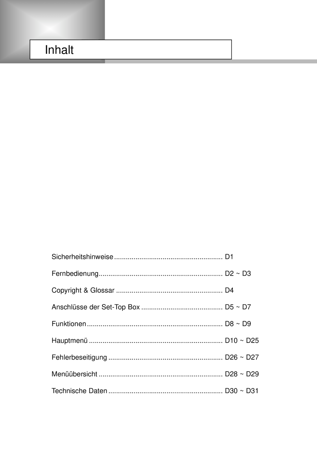 Humax CI-5100C manual Inhalt 