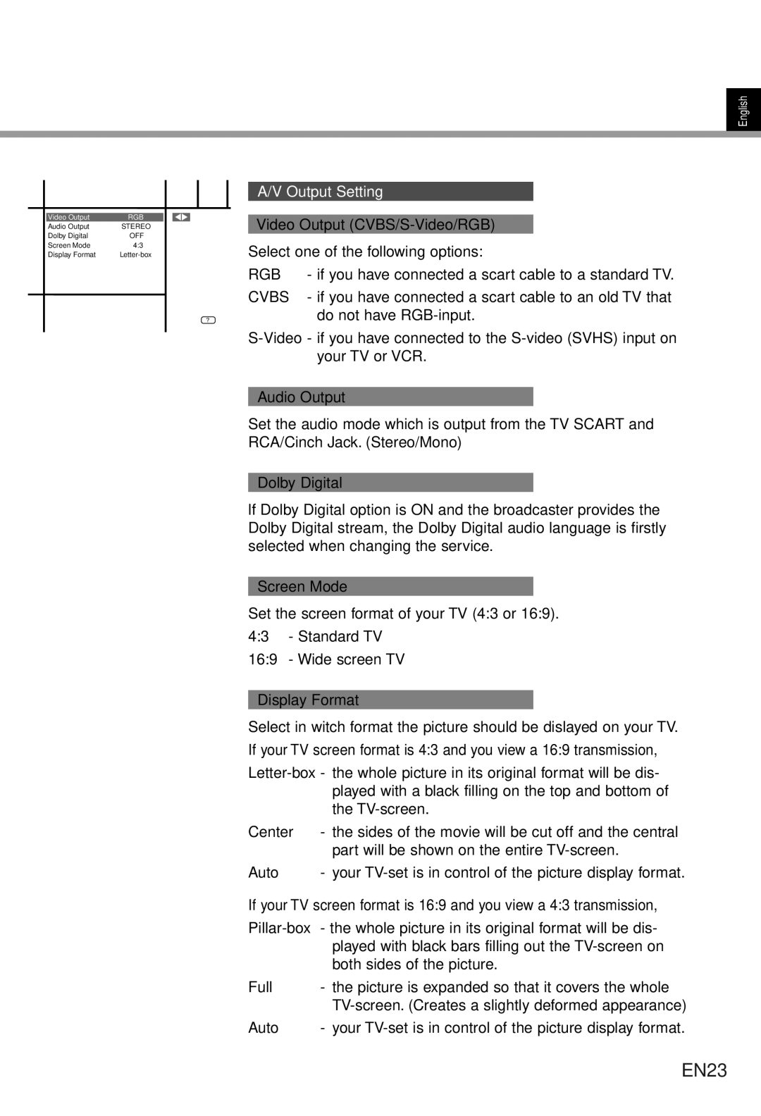 Humax CI-5100T user manual EN23, Output Setting 