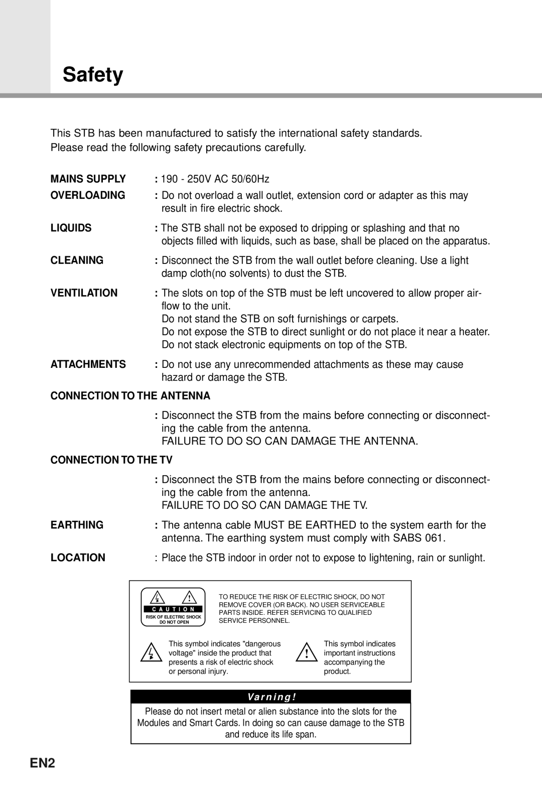 Humax CI-5100T user manual Safety 