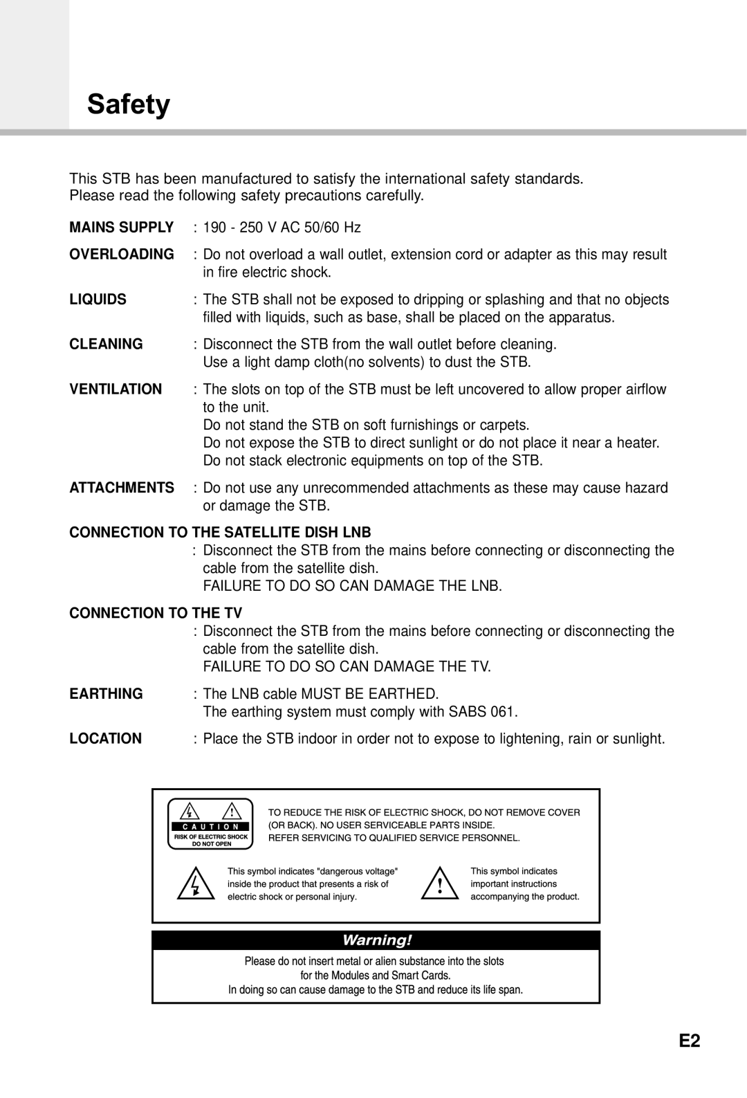 Humax CI-5100X manual Safety, Liquids 