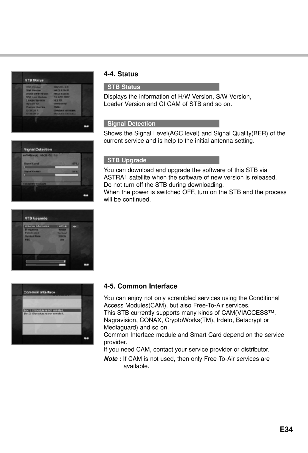 Humax CI-5100X manual E34, Status, Common Interface 