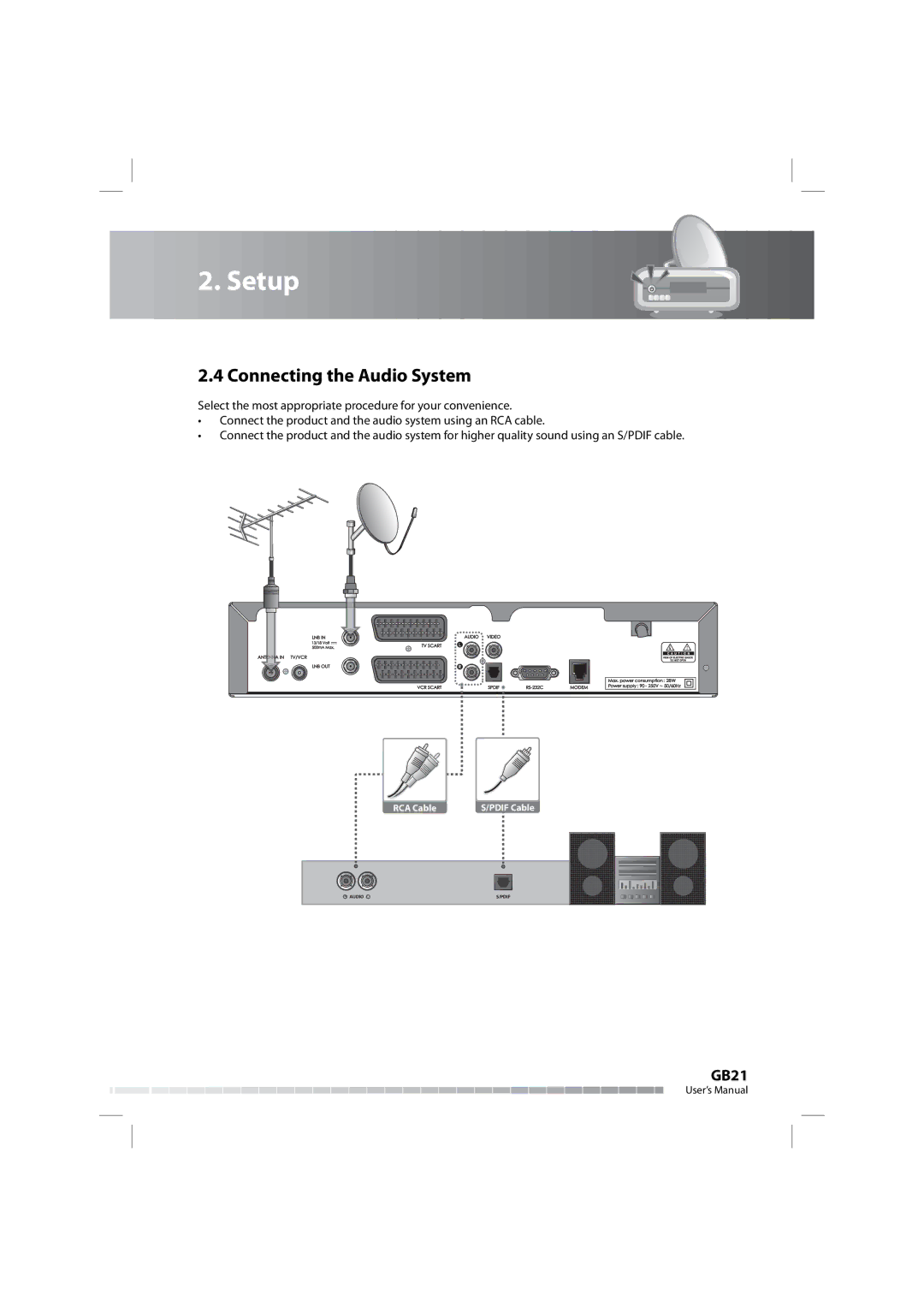 Humax COMBO-9000 manual Connecting the Audio System 