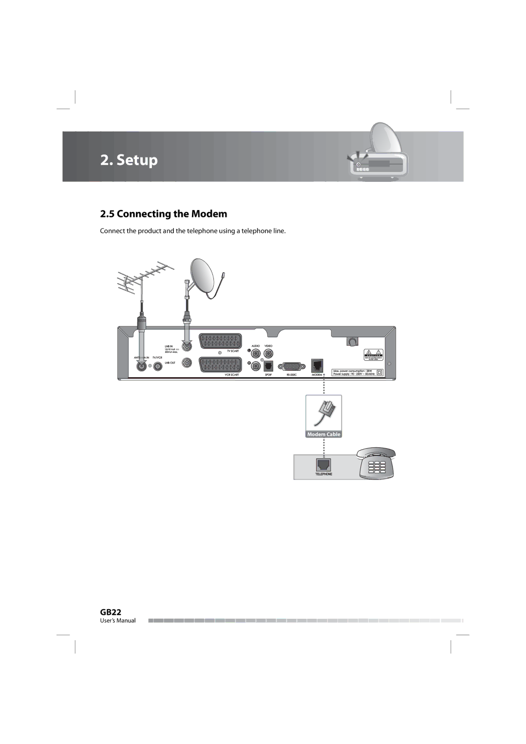 Humax COMBO-9000 manual Connecting the Modem 