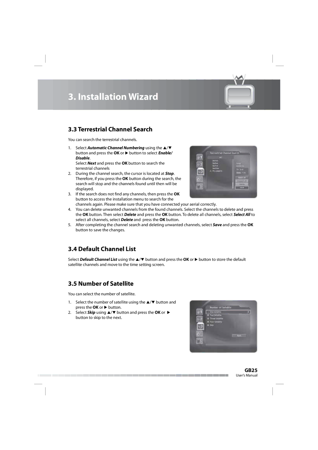 Humax COMBO-9000 manual Terrestrial Channel Search, Default Channel List, Number of Satellite 