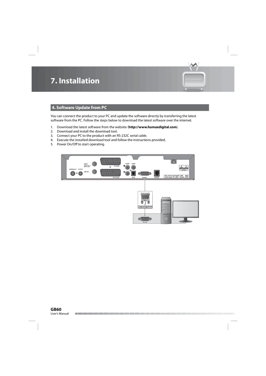 Humax COMBO-9000 manual Software Update from PC 