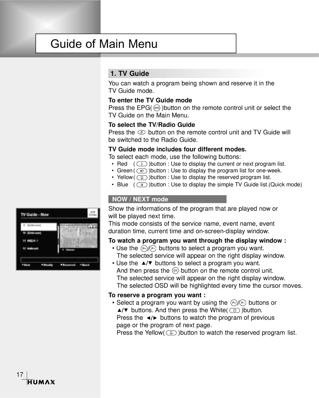 Humax CR-3510 manual NOW / Next mode 