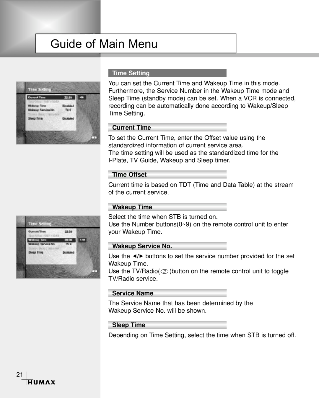 Humax CR-3510 manual Time Setting 