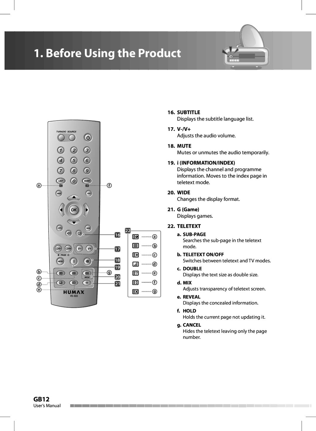 Humax CX-FOX C II manual Subtitle, Teletext 