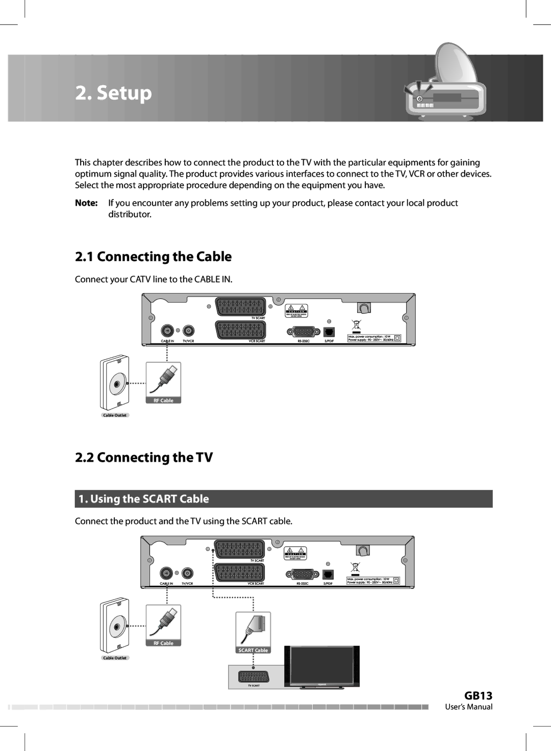 Humax CX-FOX C II manual Connecting the Cable, Connecting the TV, Using the Scart Cable 