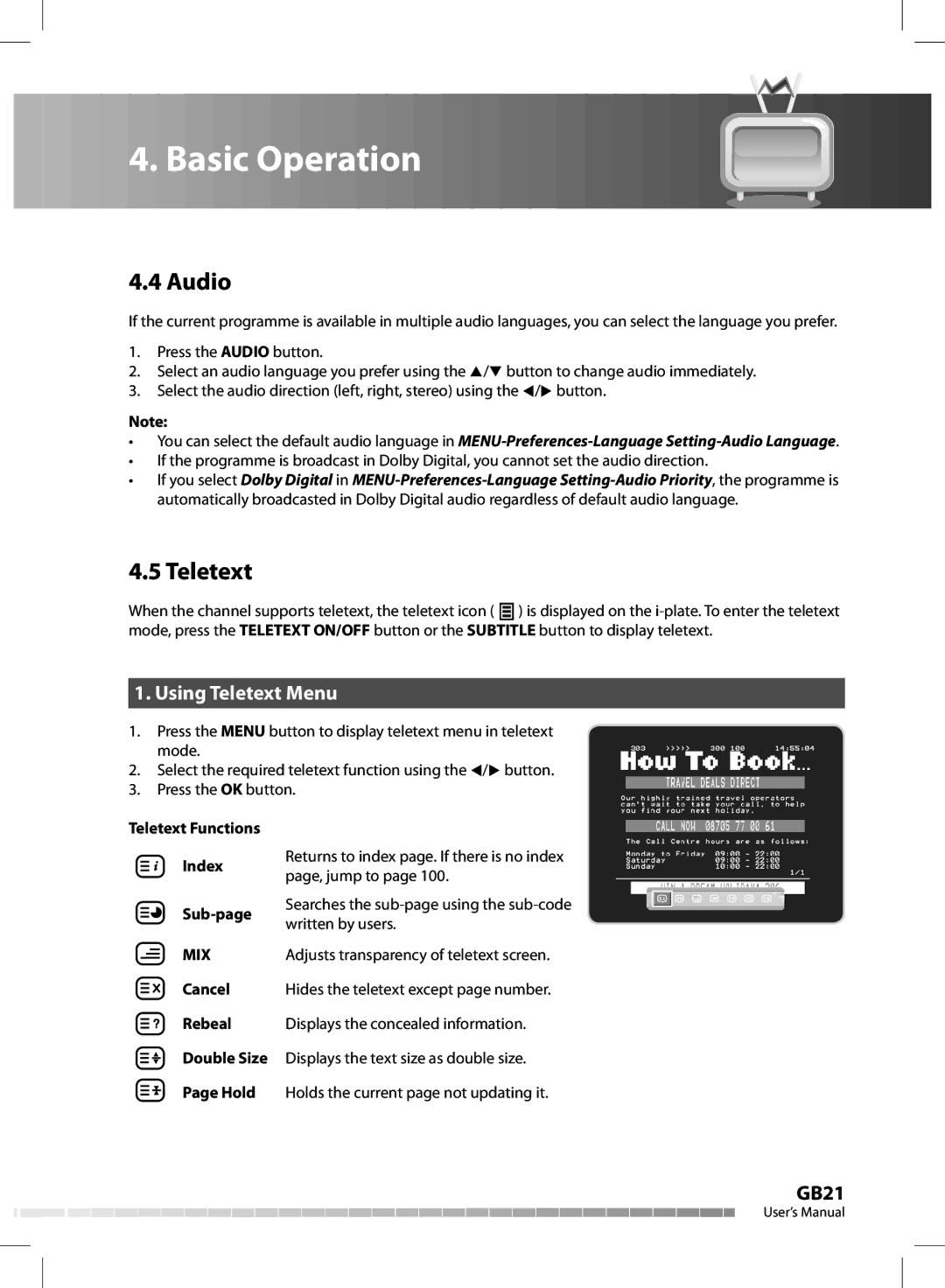 Humax CX-FOX C II manual Audio, Using Teletext Menu, Mix 