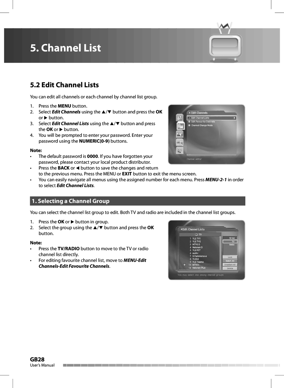 Humax CX-FOX C II manual Edit Channel Lists, Selecting a Channel Group 