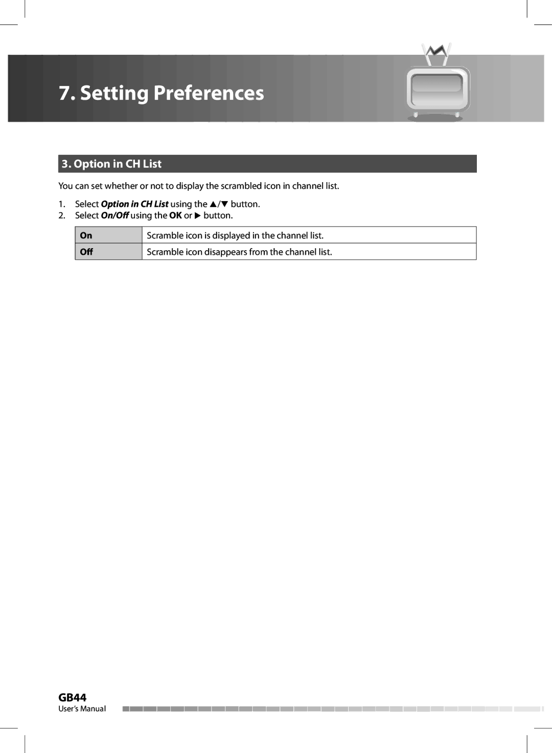 Humax CX-FOX C II manual Option in CH List 