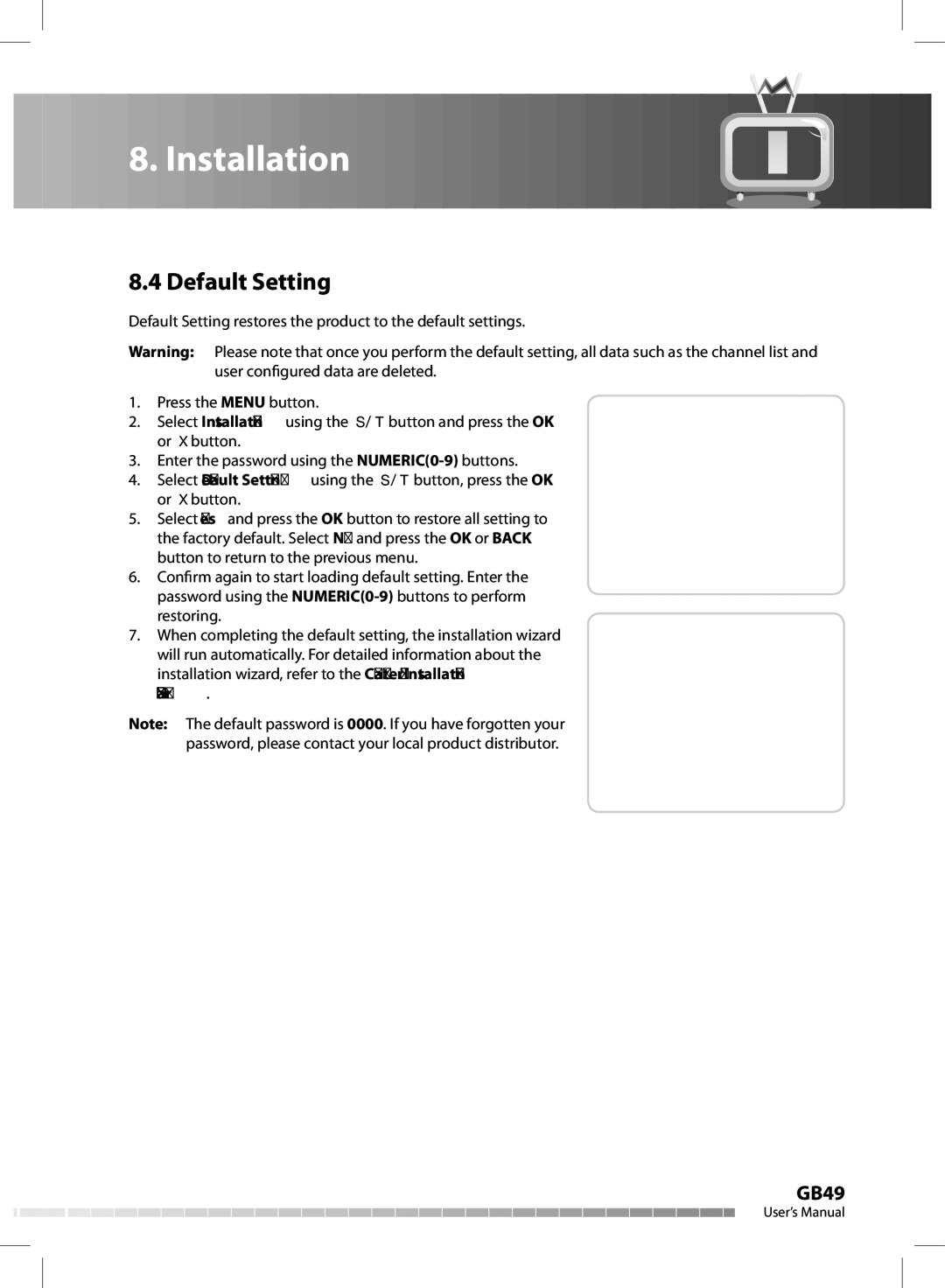 Humax CX-FOX C II manual Default Setting 