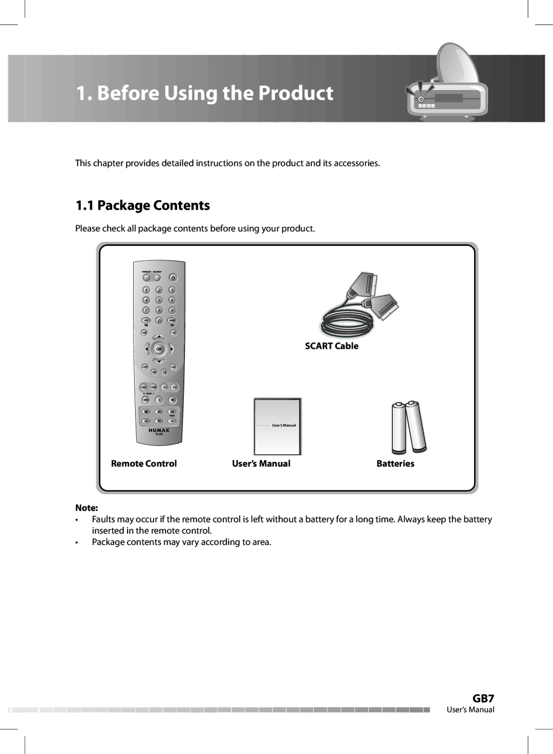 Humax CX-FOX C II manual Before Using the Product, Package Contents 