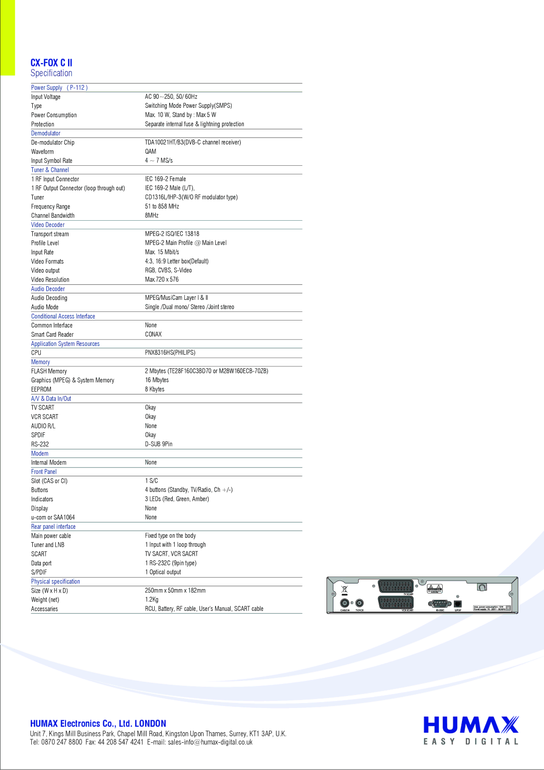 Humax CX-FOX C II user manual Qam, Conax, CPU PNX8316HSPHILIPS, Eeprom, TV Scart, VCR Scart, Audio R/L, Spdif, Pdif 