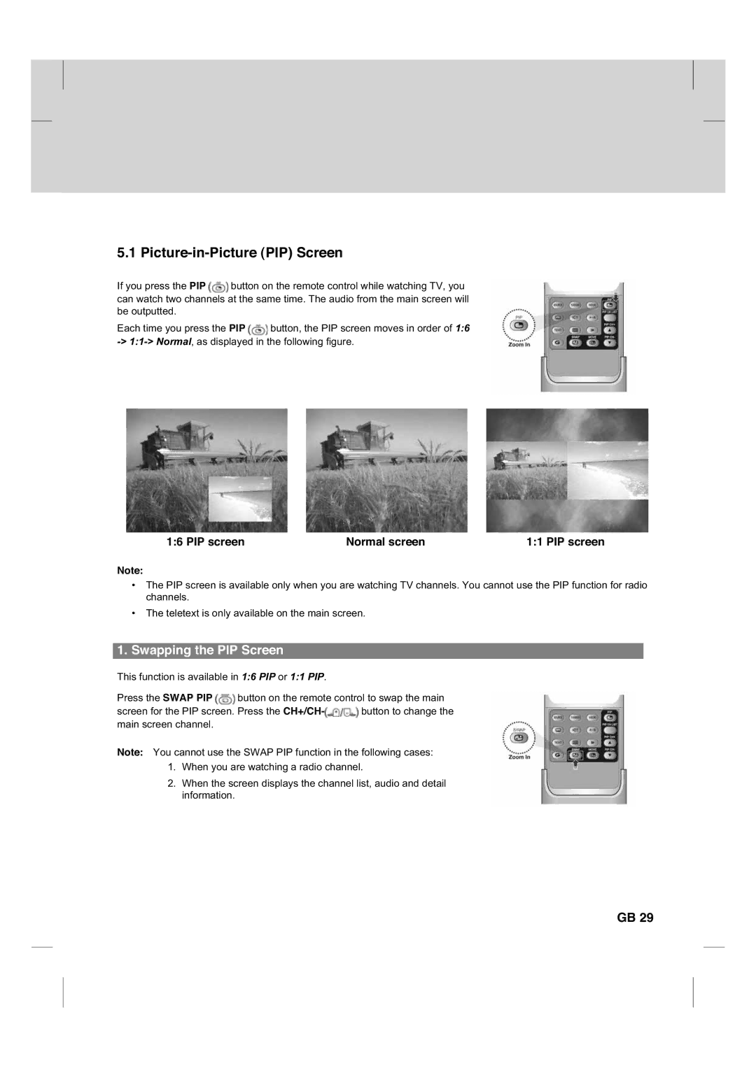 Humax CX PVR-9200C manual Picture-in-Picture PIP Screen, Swapping the PIP Screen 