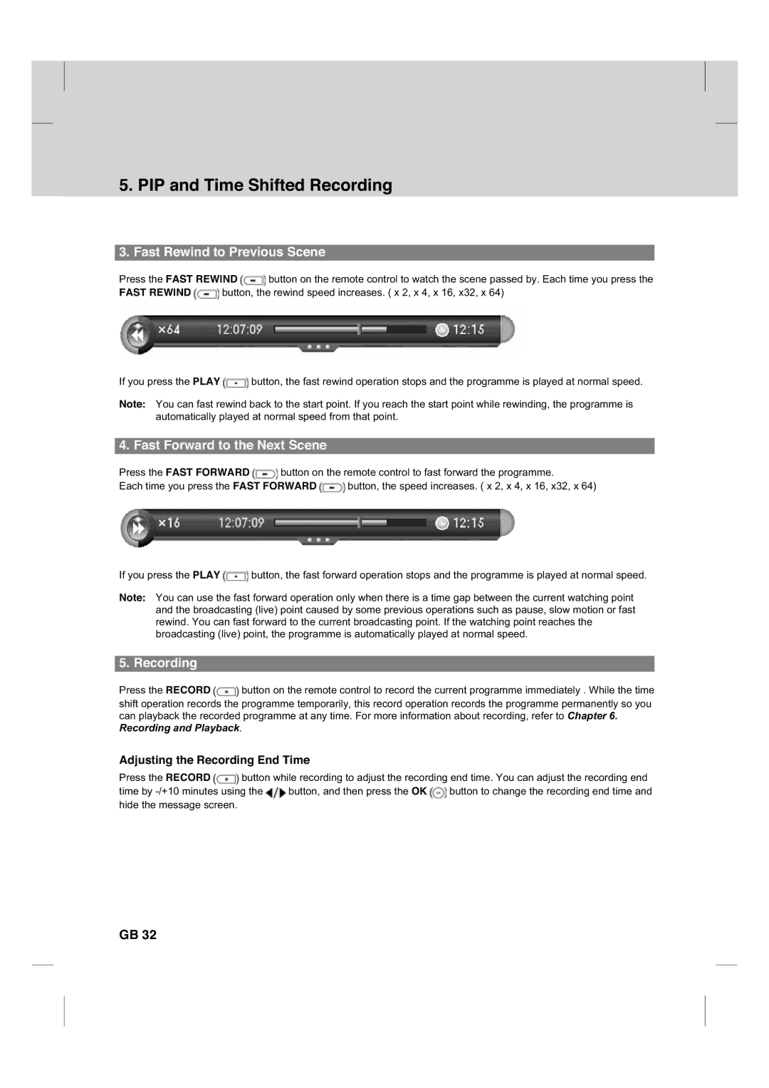 Humax CX PVR-9200C manual Fast Rewind to Previous Scene, Fast Forward to the Next Scene, Recording 