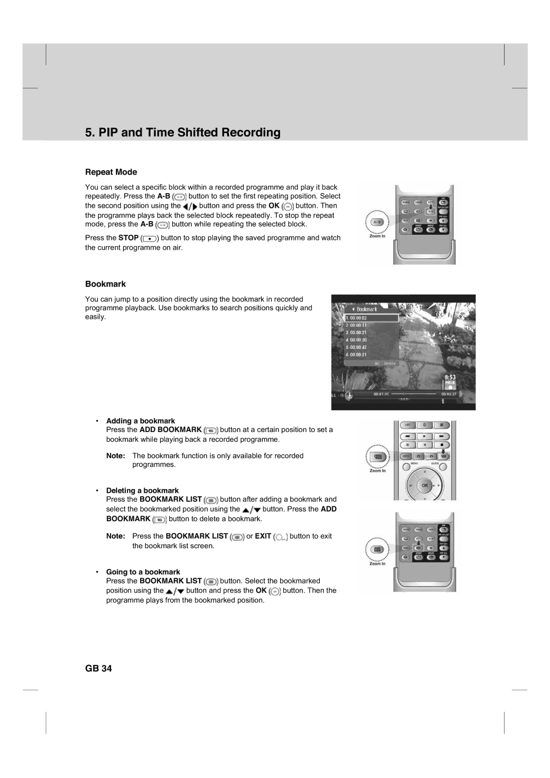 Humax CX PVR-9200C manual Adding a bookmark, Deleting a bookmark Press the Bookmark List, Going to a bookmark 