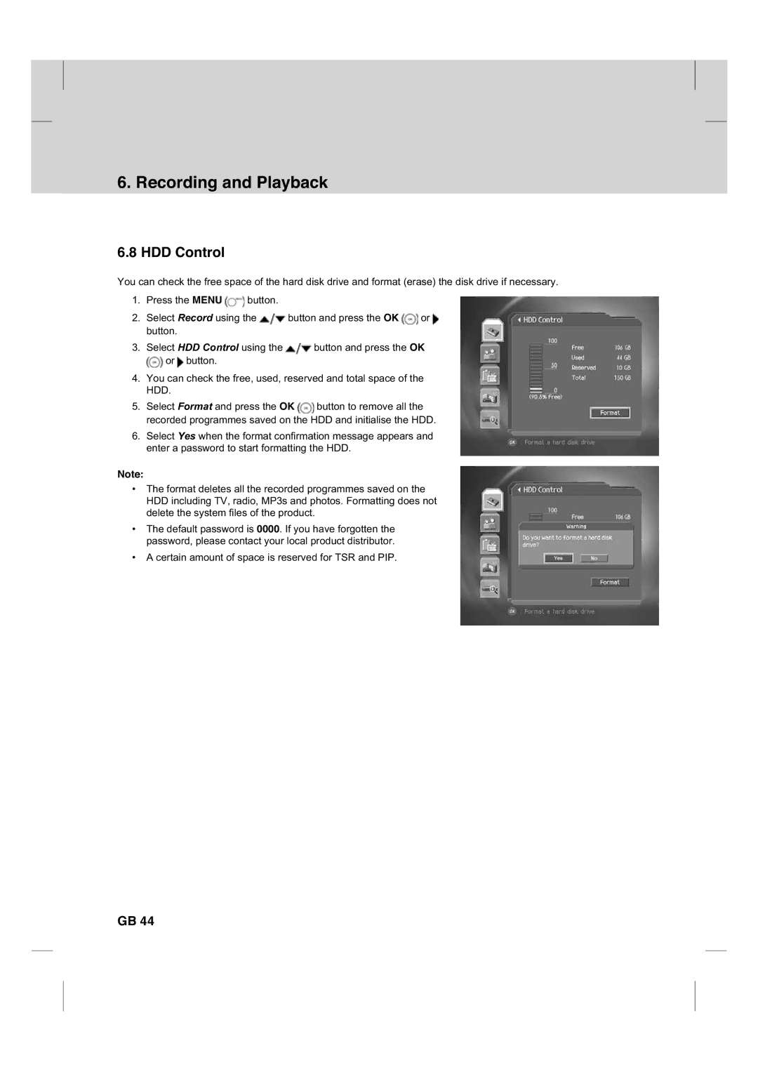 Humax CX PVR-9200C manual HDD Control 