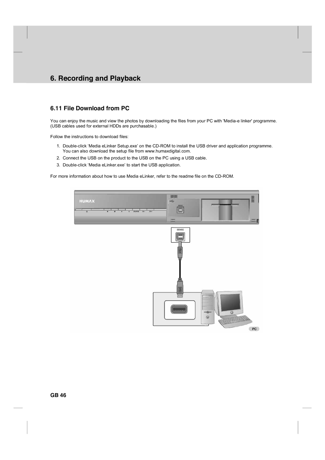 Humax CX PVR-9200C manual File Download from PC 