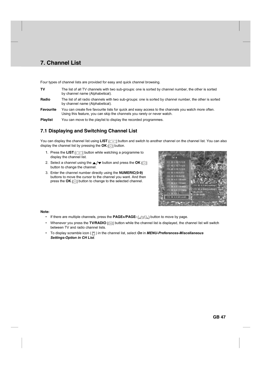 Humax CX PVR-9200C manual Displaying and Switching Channel List, Radio, Favourite, Playlist 