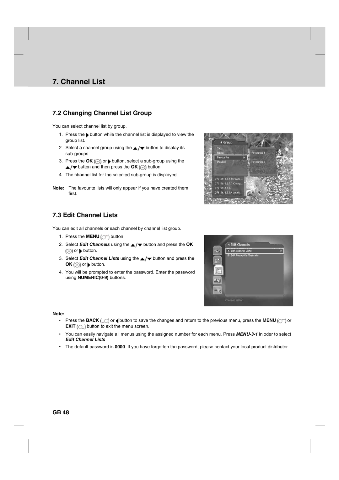 Humax CX PVR-9200C manual Changing Channel List Group, Edit Channel Lists 