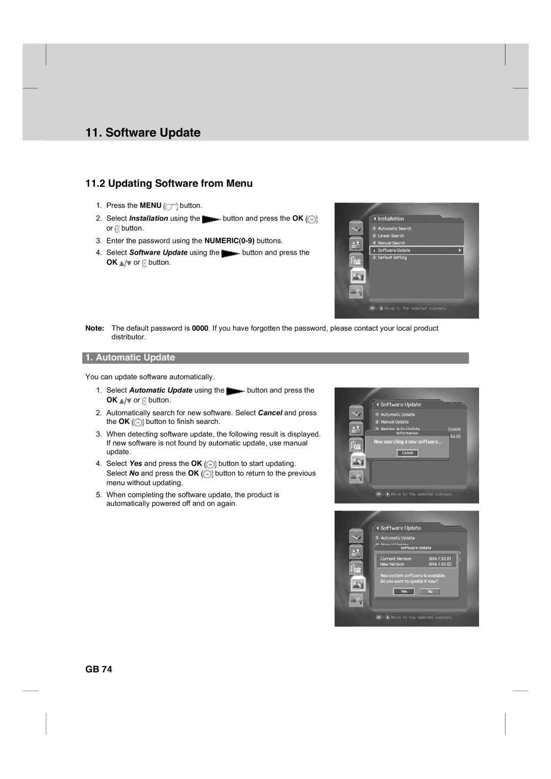 Humax CX PVR-9200C manual Updating Software from Menu, Automatic Update 