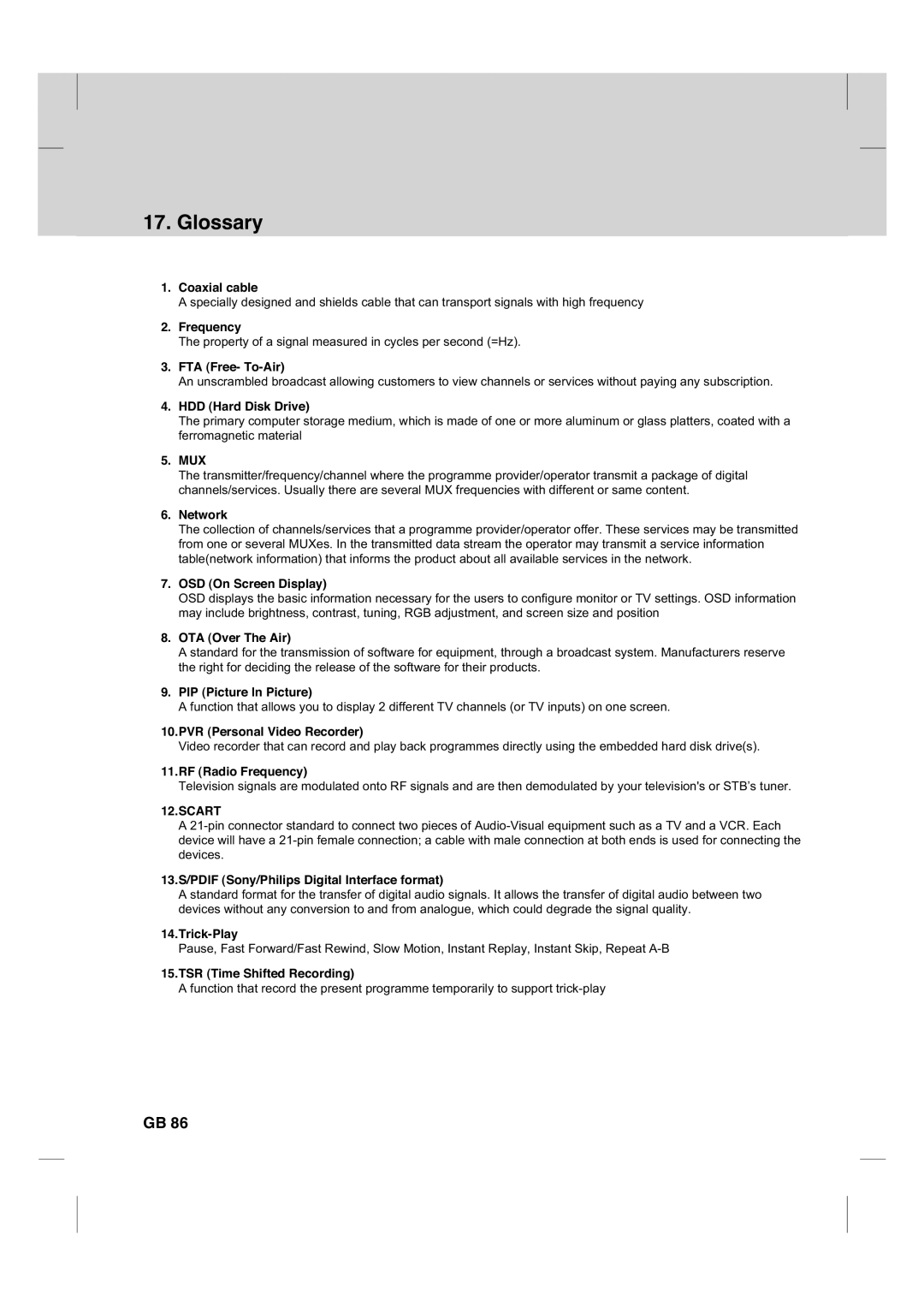 Humax CX PVR-9200C manual Glossary 