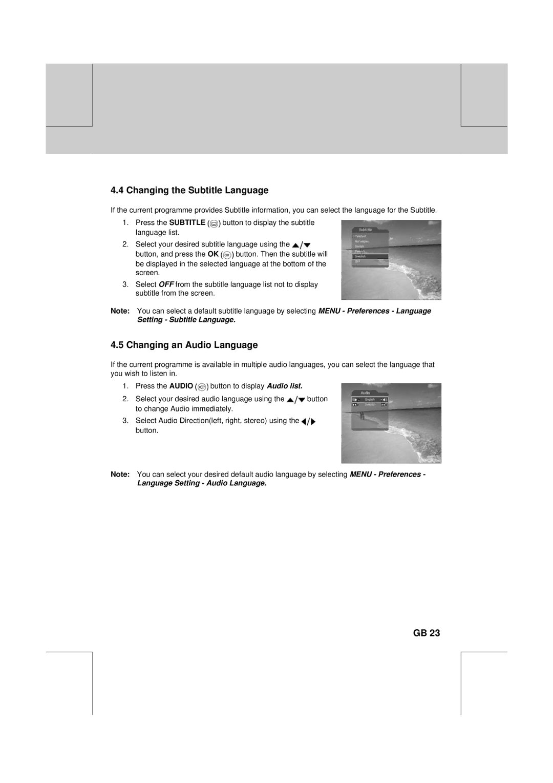 Humax CXC-2000PVR user manual Changing the Subtitle Language, Changing an Audio Language 