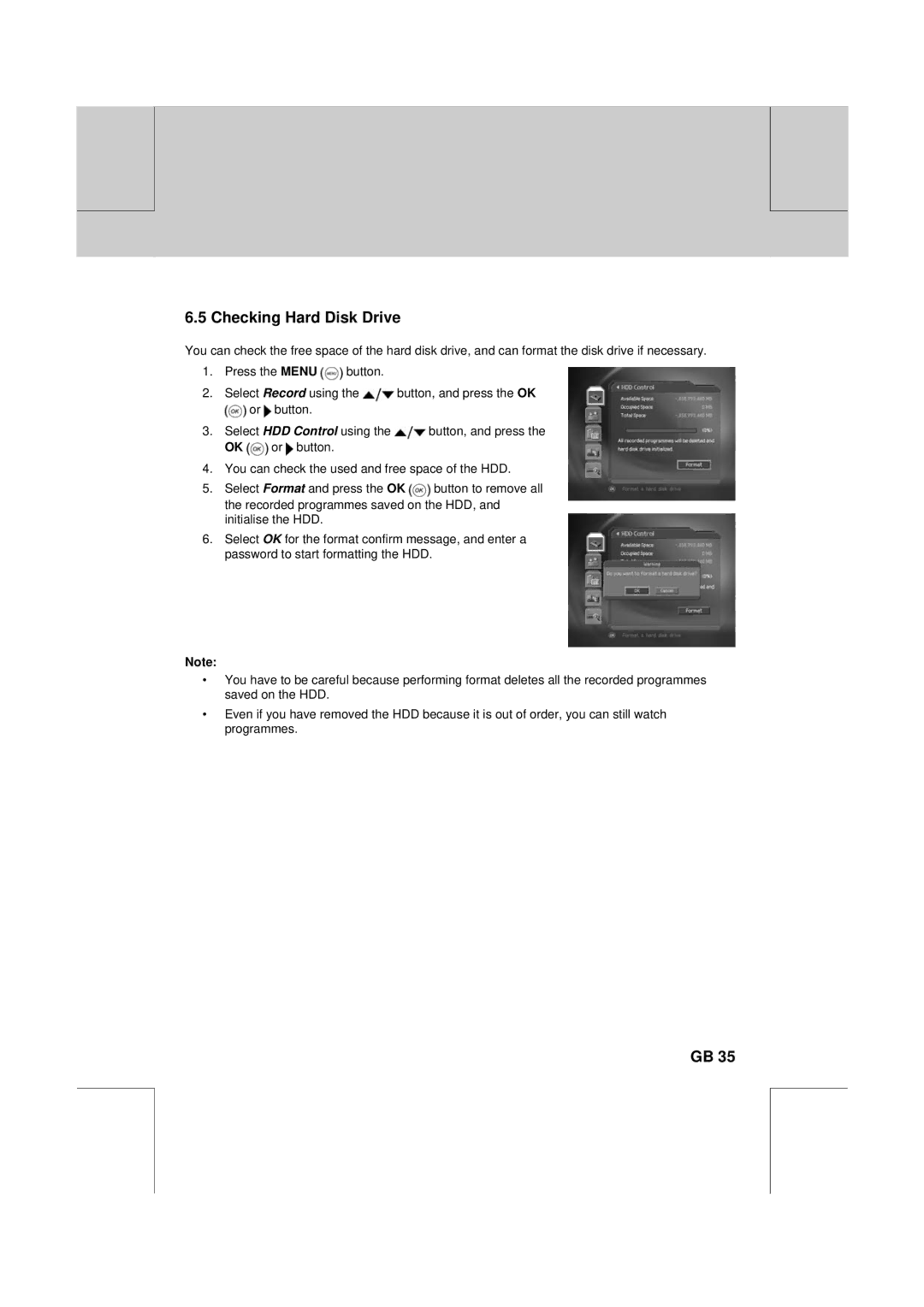 Humax CXC-2000PVR user manual Checking Hard Disk Drive 