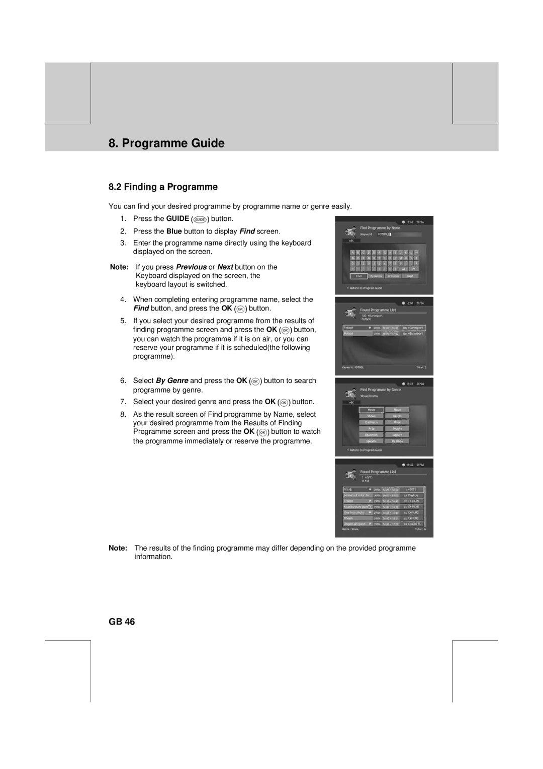 Humax CXC-2000PVR user manual Finding a Programme 