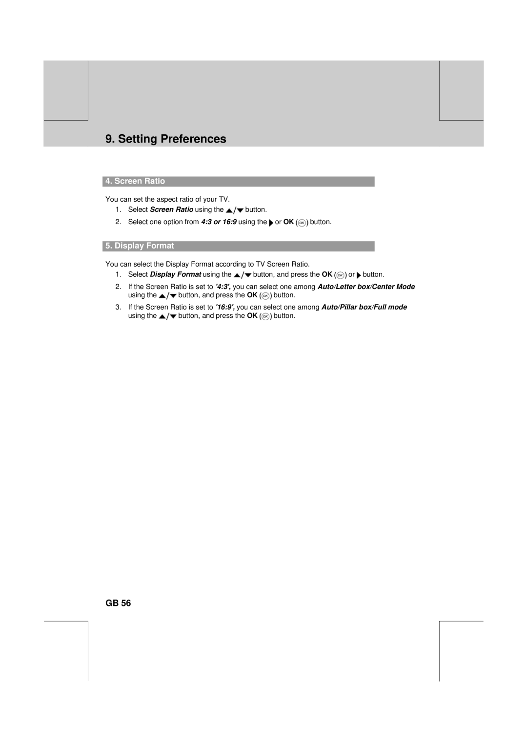 Humax CXC-2000PVR user manual Screen Ratio, Display Format 