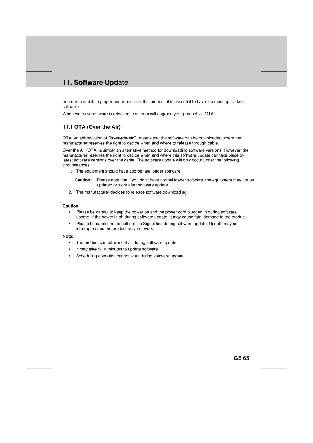 Humax CXC-2000PVR user manual Software Update, OTA Over the Air 