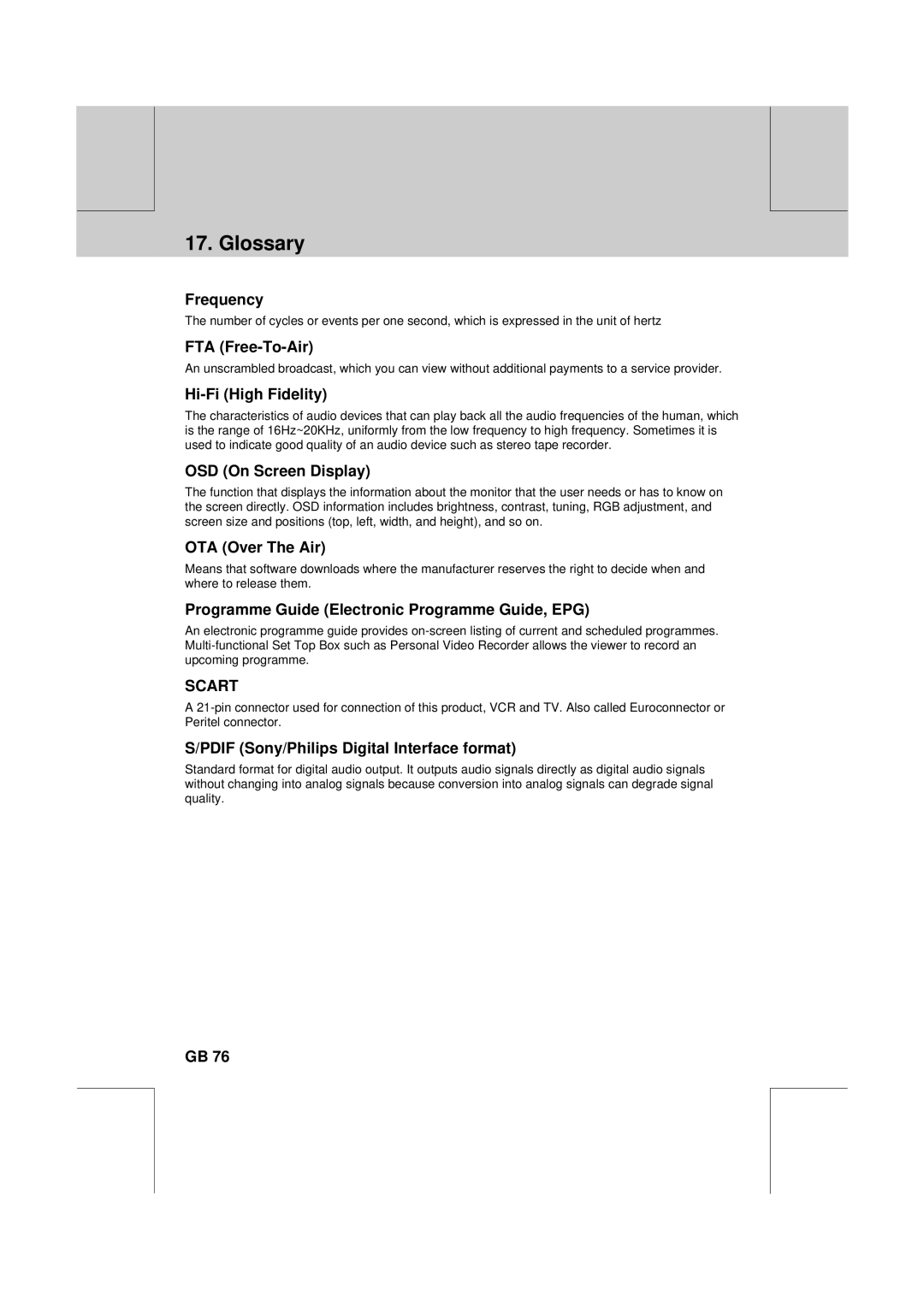 Humax CXC-2000PVR user manual Glossary 