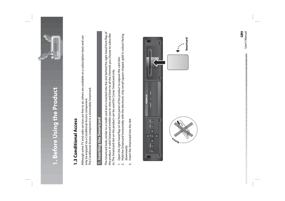 Humax CXHD-5000C user manual Conditional Access, Inserting the Smartcard 