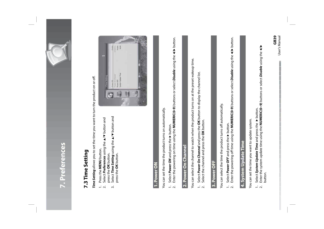 Humax CXHD-5000C user manual Time Setting, Power on, Power On Channel, Power OFF, System Update Time 