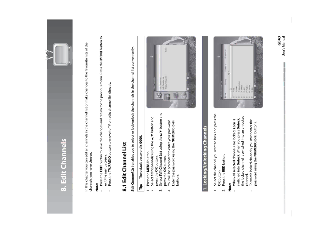 Humax CXHD-5000C user manual Edit Channels, Edit Channel List, Locking/Unlocking Channels 