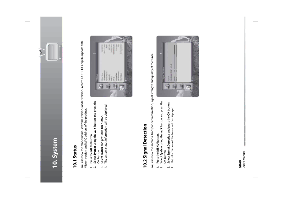 Humax CXHD-5000C user manual System, Status, Signal Detection 