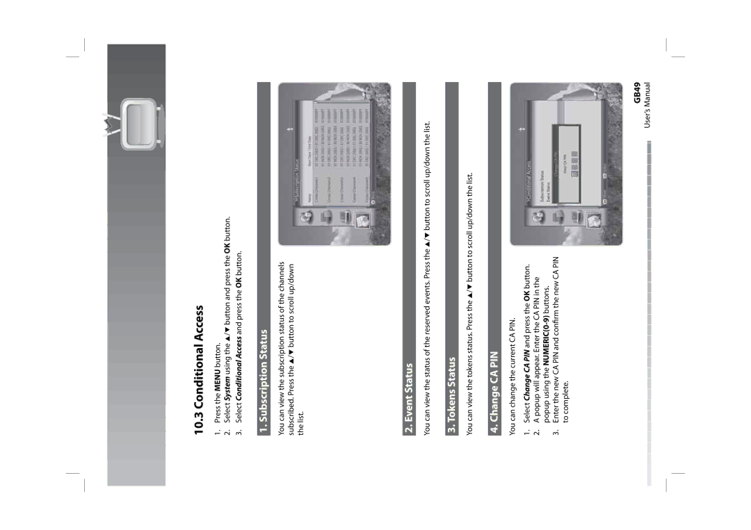 Humax CXHD-5000C user manual Subscription Status, Event Status, Tokens Status, Change CA PIN 