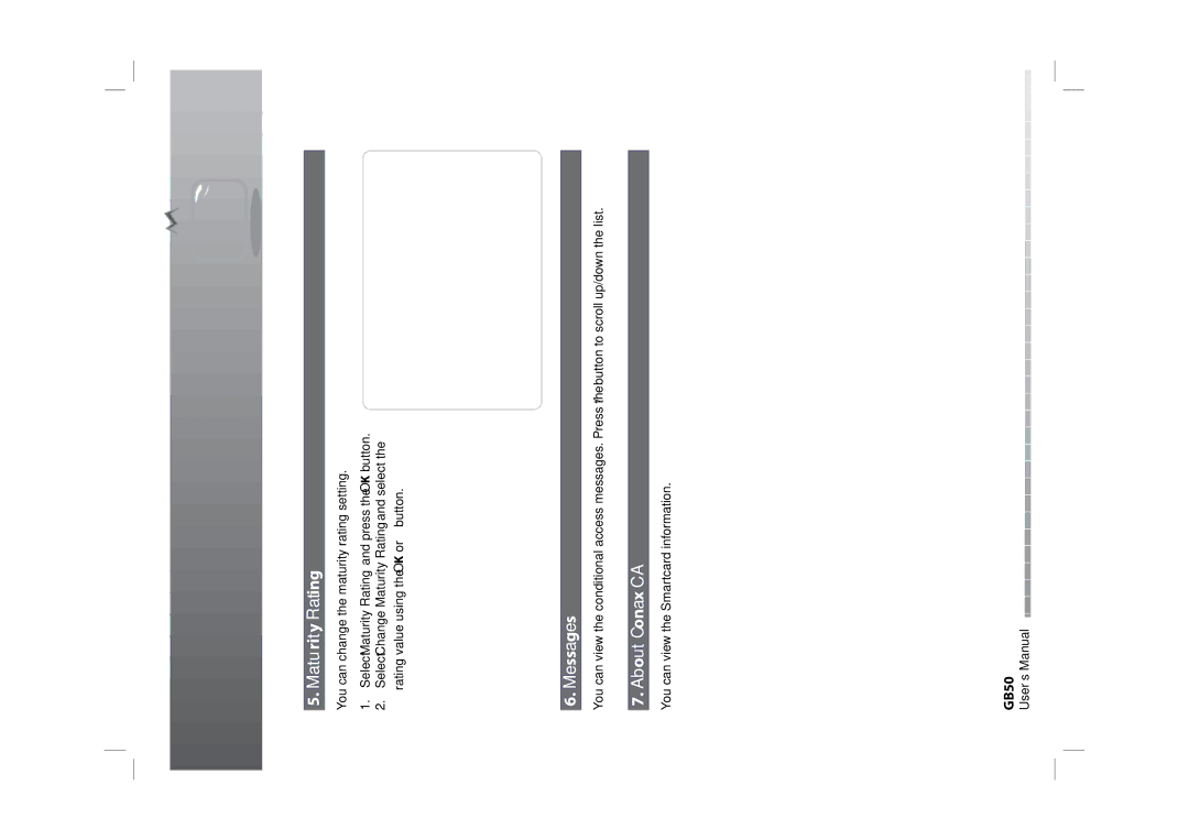 Humax CXHD-5000C user manual Maturity Rating, Messages, About Conax CA 