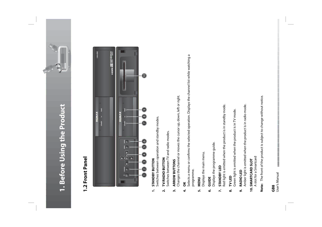 Humax CXHD-5000C user manual Front Panel 