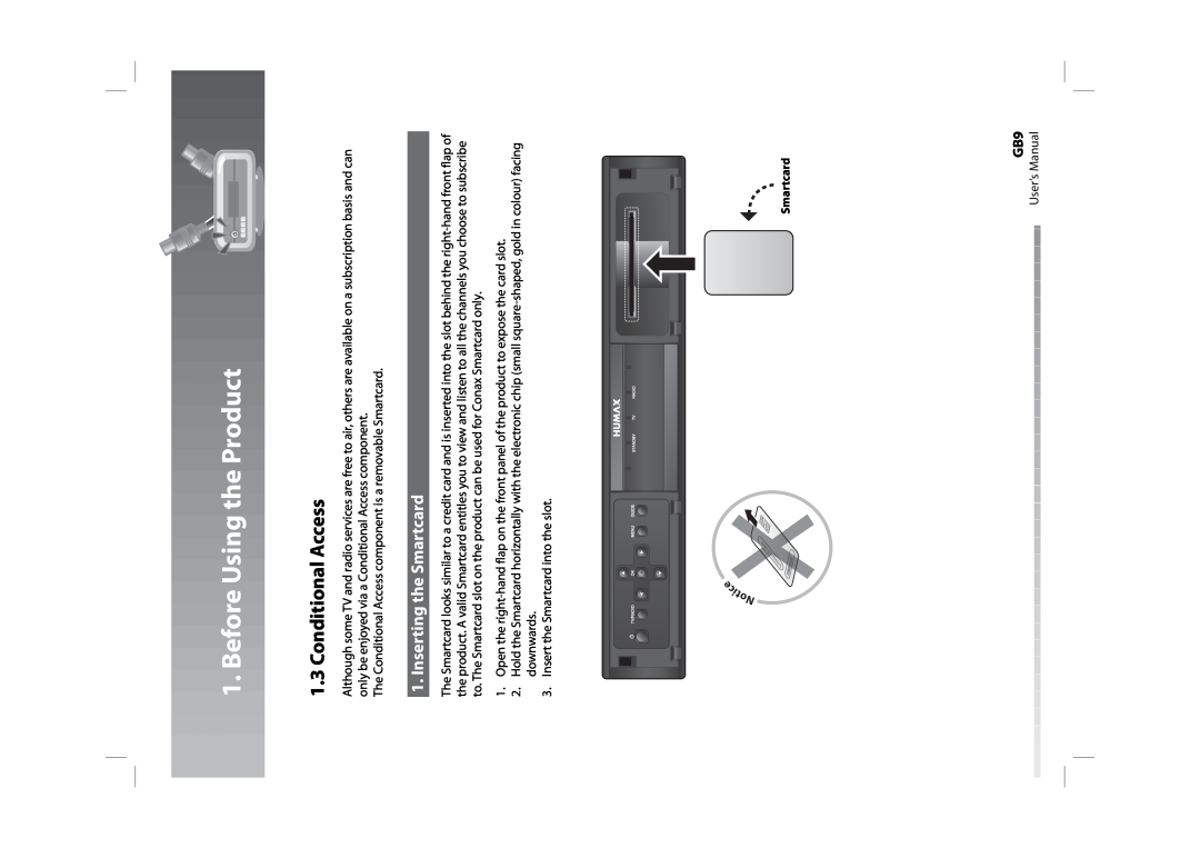 Humax CXHD-5000C user manual Conditional Access, Inserting the Smartcard, Before Using the Product 